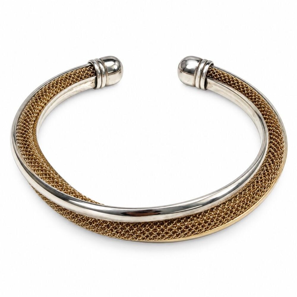 Sterling Silver 925 Twisted Mesh Cuff Bracelet